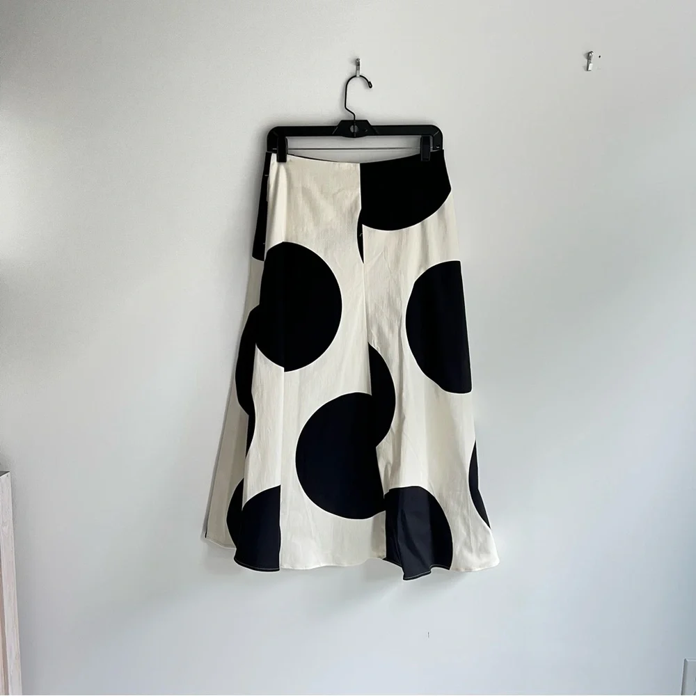 Zara Black and White Bold Dot Midi Skirt - Picture 3 of 9